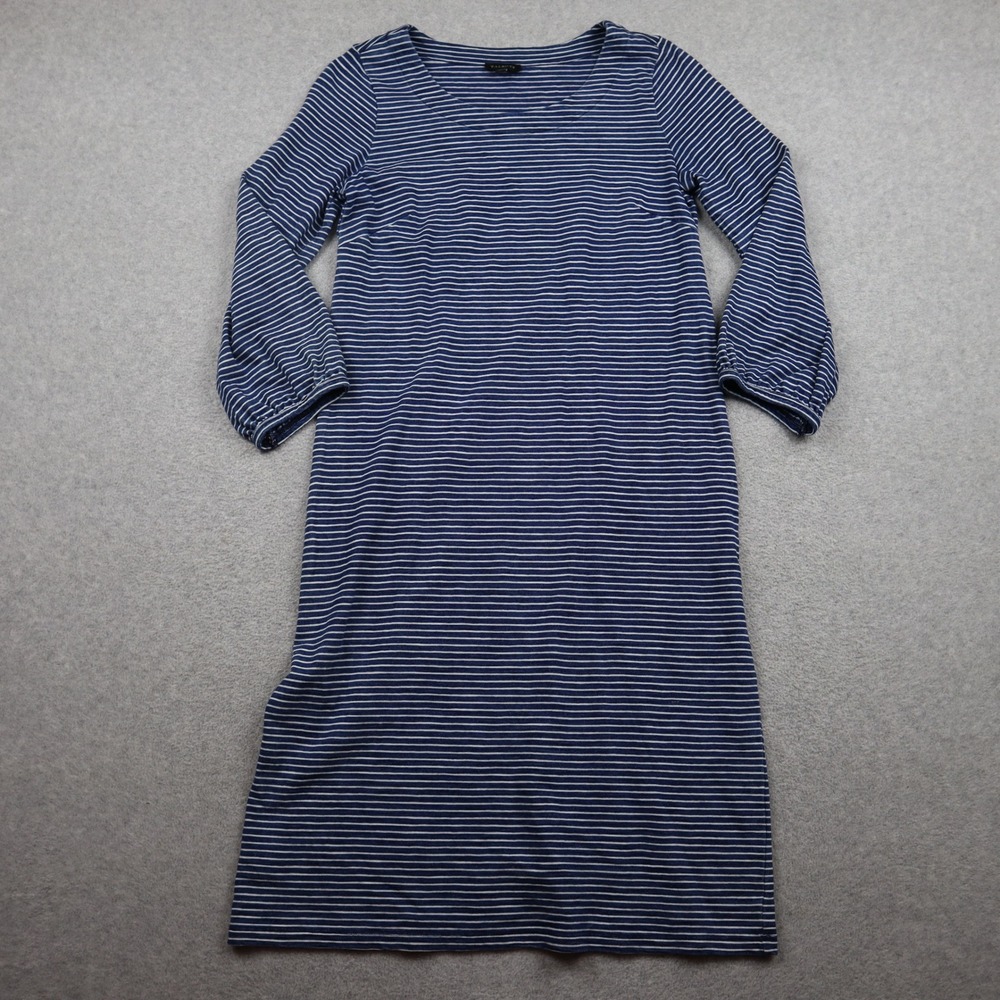 Talbots Dress Womens XS Shift Blue White Striped Long Sleeve Cotton Casual